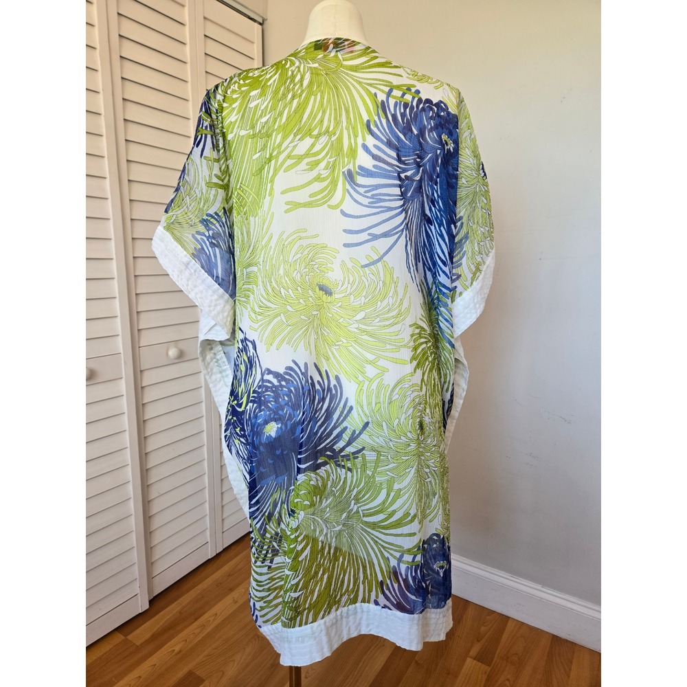 Tropical Print Caftan Tunic Sheer Cover Up One Size Resort Boho Beach Vacation - Picture 5 of 10